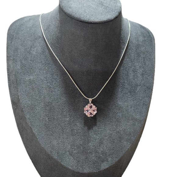 Pink Cubic Zirconia Hearts Pendant Necklace 925 Sterling Silver Fashion Jewelry - Picture 1 of 14